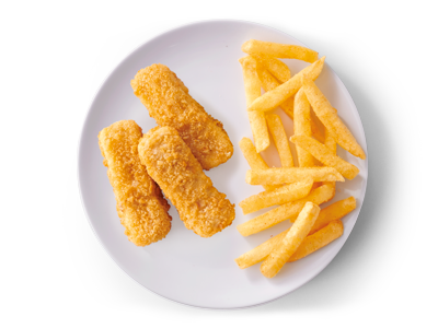 Crumbed Chicken Sticks with chips