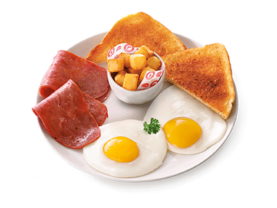 Hashbrown breakfast with macon and egg