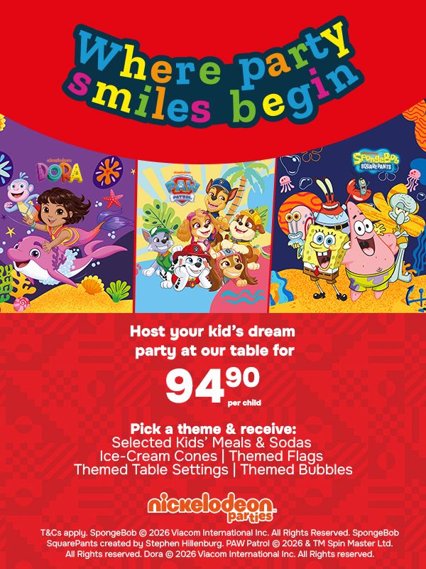 Book a Kids Party Venue Promotional banner with Nickelodeon themed settings