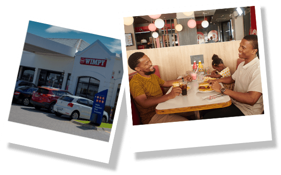 Wimpy pit stop with people enjoying a meal